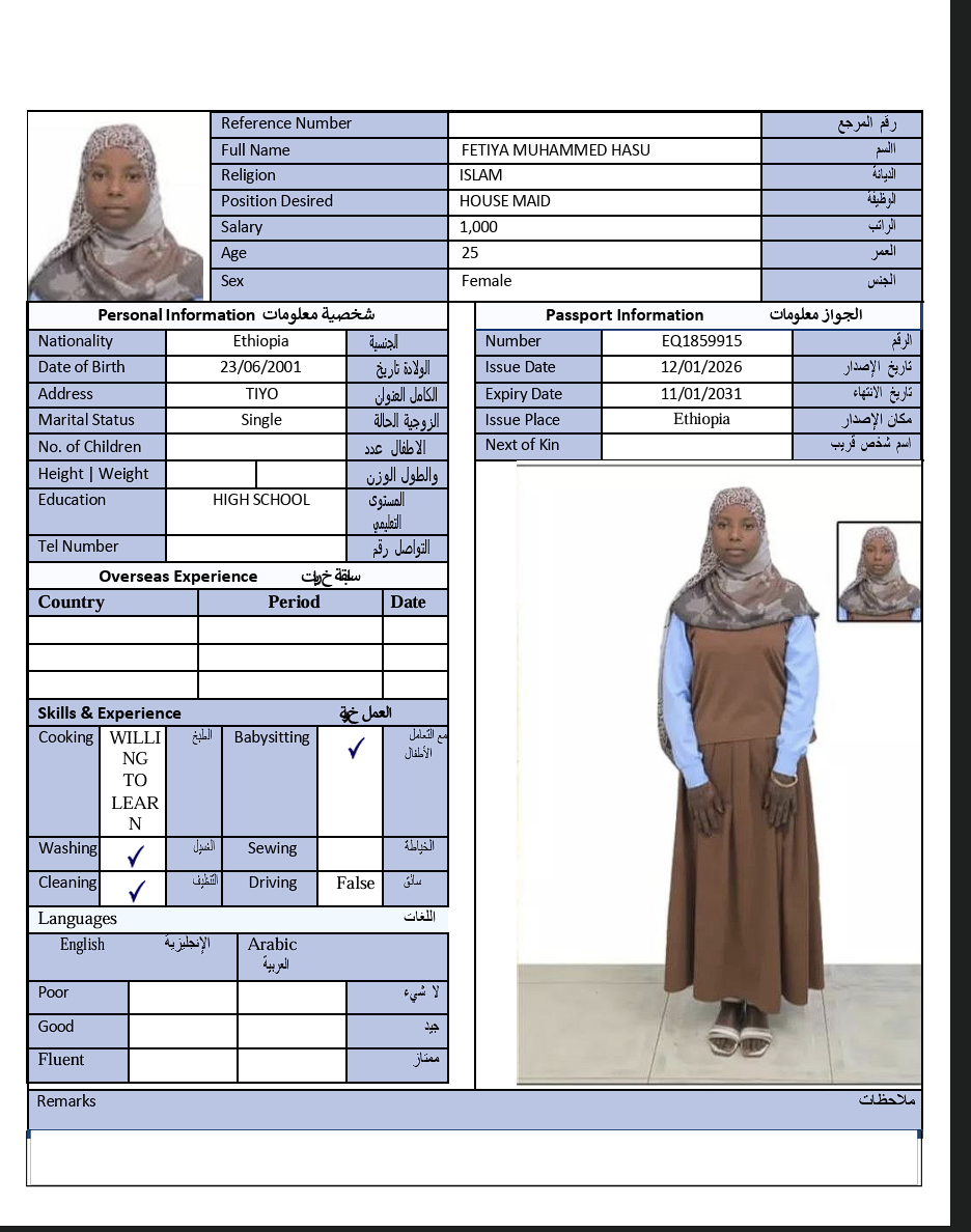 السيرة الذاتية لـ FETIYA MUHAMMED HASU