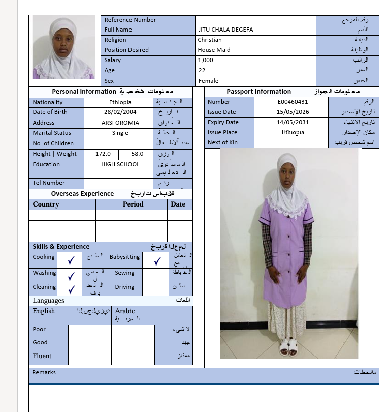 السيرة الذاتية لـ JITU CHALA DEGEFA