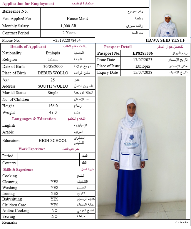 السيرة الذاتية لـ HAWA SEID YESUF