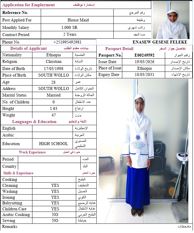 السيرة الذاتية لـ ENASEW GESESE FELEKE