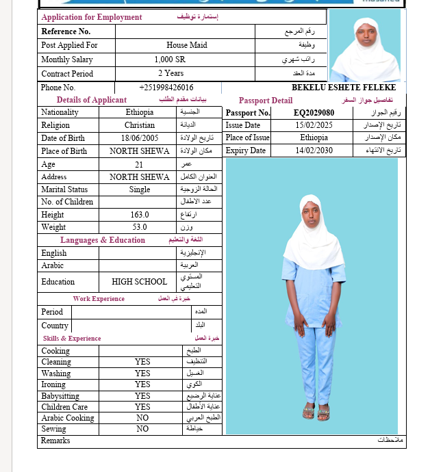 السيرة الذاتية لـ BEKELU ESHETE FELEKE