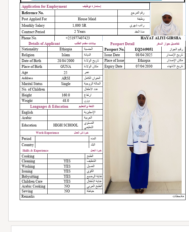السيرة الذاتية لـ HAYAT ALIYI GIRSHA