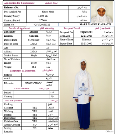 السيرة الذاتية لـ MARE MASHILE ASRATIE