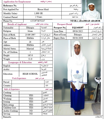 السيرة الذاتية لـ NESRA ABAJIHAD ABABOR