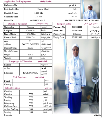 السيرة الذاتية لـ MAHILET GEBEYEHU ATINAFU