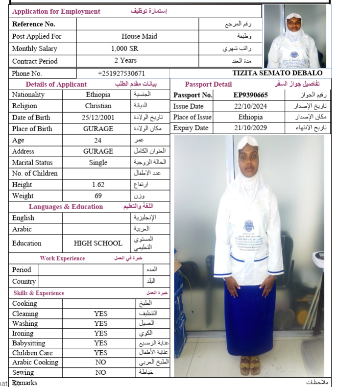 السيرة الذاتية لـ TIZITA SEMATO DEBALO