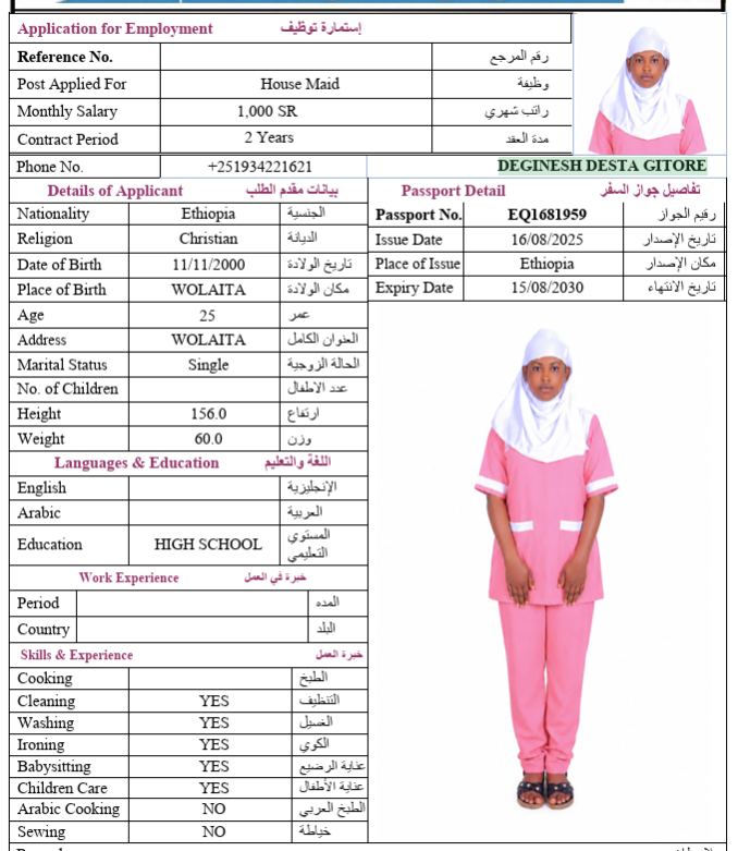 السيرة الذاتية لـ DEGINESH DESTA GITORE