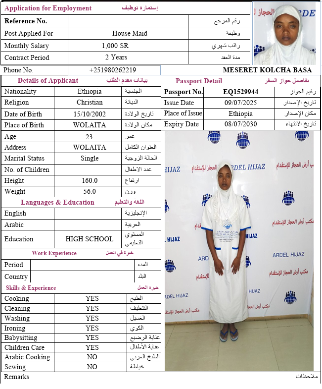 السيرة الذاتية لـ MESERET KOLCHA BASA