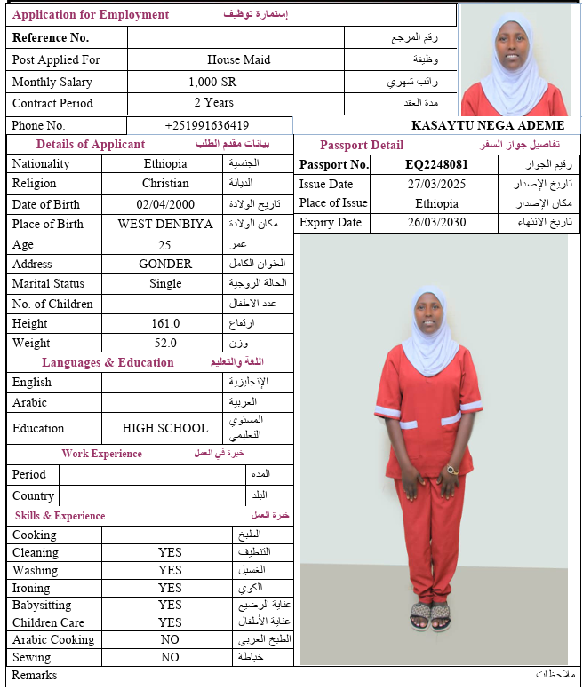 السيرة الذاتية لـ KASAYTU NEGA ADEME