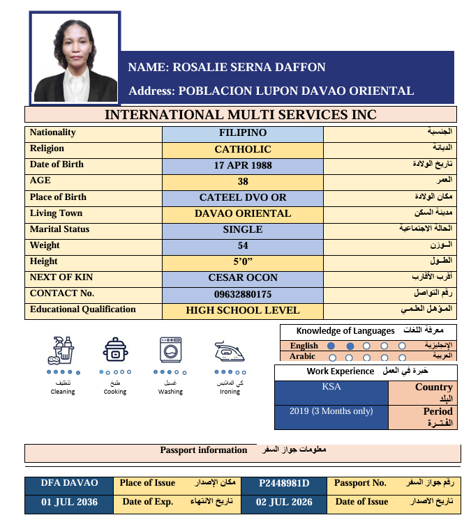 السيرة الذاتية لـ ROSALIE SERNA DAFFON