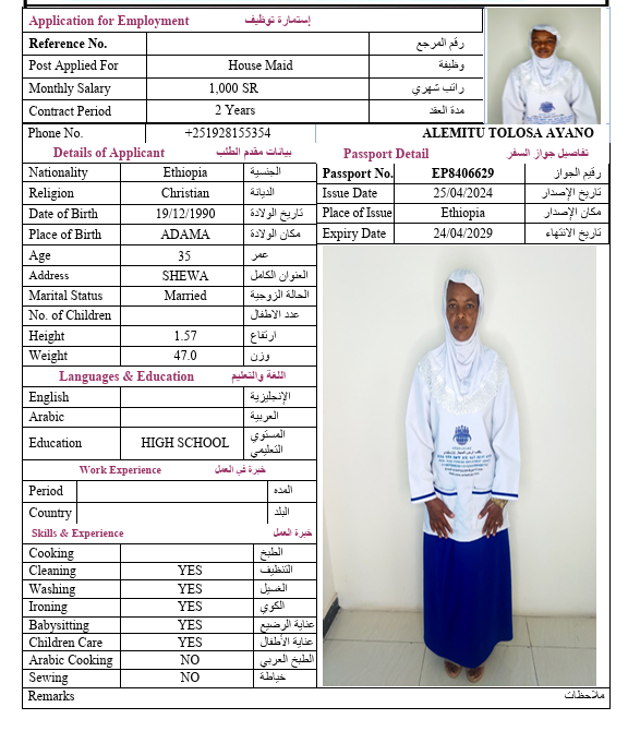 السيرة الذاتية لـ ALEMITU TOLOSA AYANO