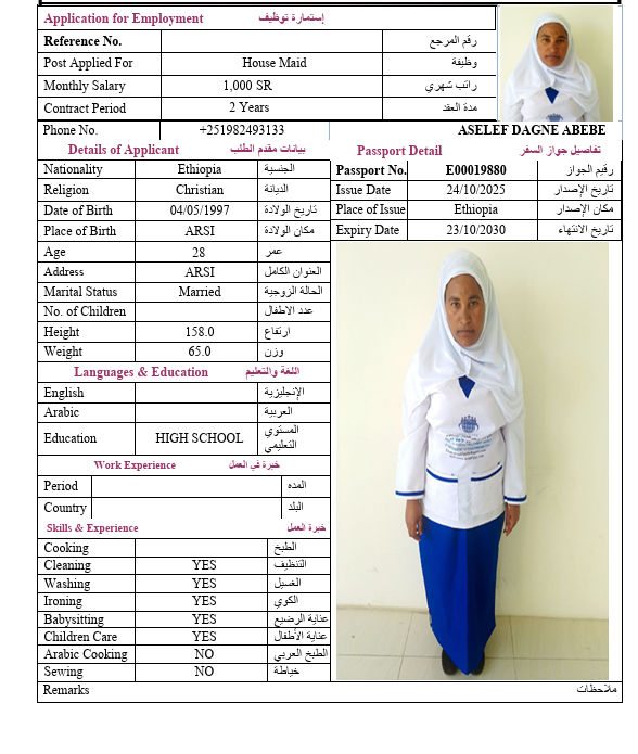السيرة الذاتية لـ ASELEF DAGNE ABEBE