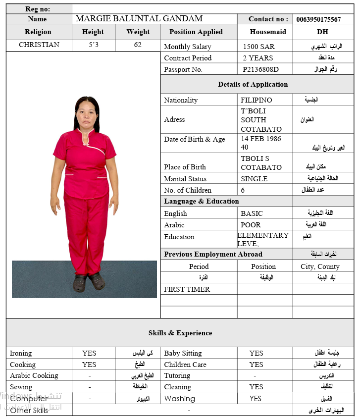 السيرة الذاتية لـ MARGIE BALUNTAL GANDAM
