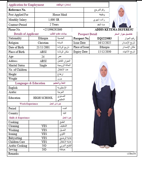 السيرة الذاتية لـ DEFERESU ADDIS KETEMA
