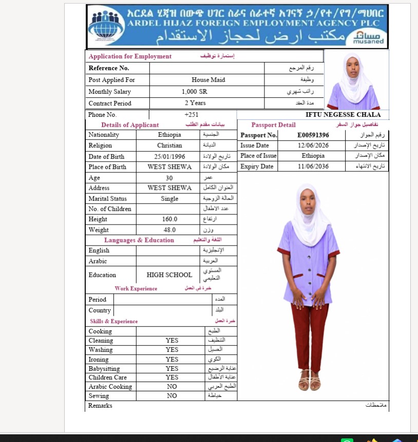 السيرة الذاتية لـ IFTU NEGESSE CHALA