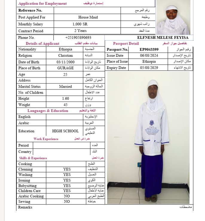 السيرة الذاتية لـ ELFNESH MELESE FEYISA