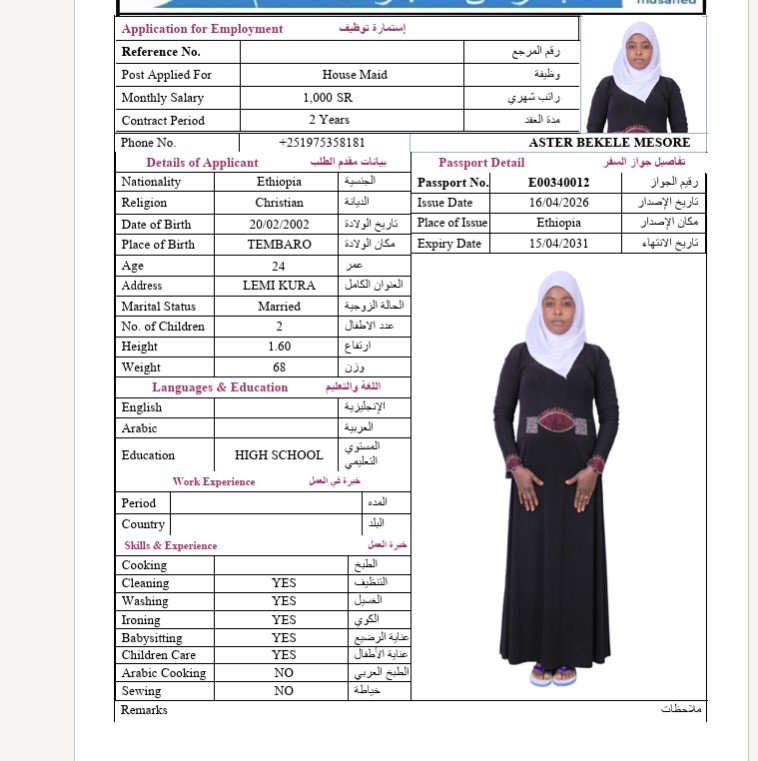 السيرة الذاتية لـ ASTER BEKELE MESORE