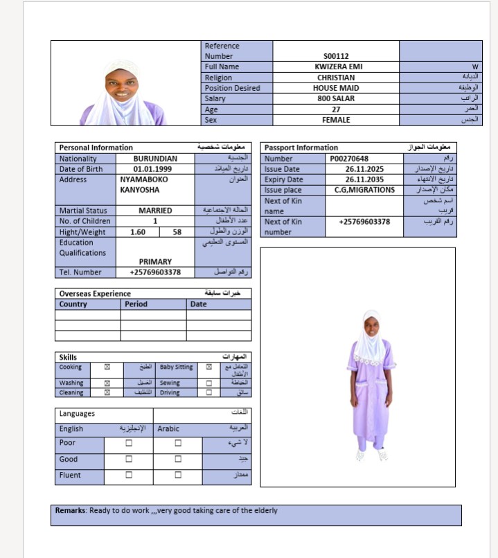 السيرة الذاتية لـ KWIZERA EMI