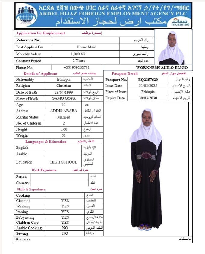 السيرة الذاتية لـ WORKNESH ALILO ELIGO