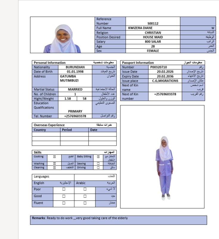 السيرة الذاتية لـ KWIZERA DIANE