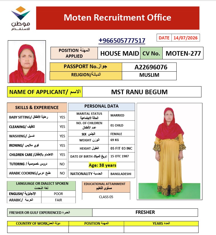 السيرة الذاتية لـ MST RANU BEGUM