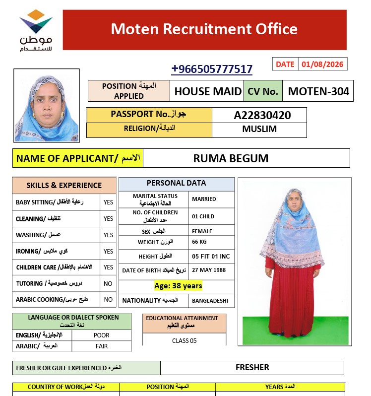السيرة الذاتية لـ RUMA BEGUM