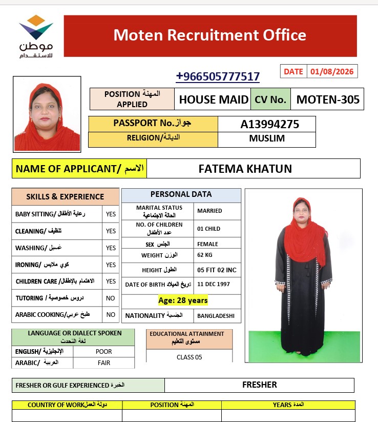 السيرة الذاتية لـ FATEMA KHATUN