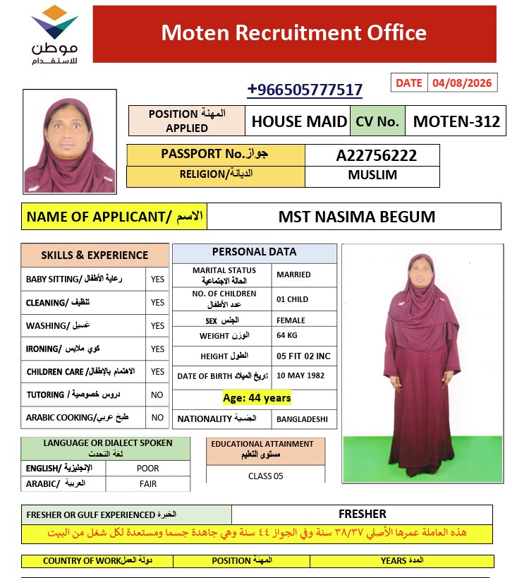السيرة الذاتية لـ MST NASIMA BEGUM