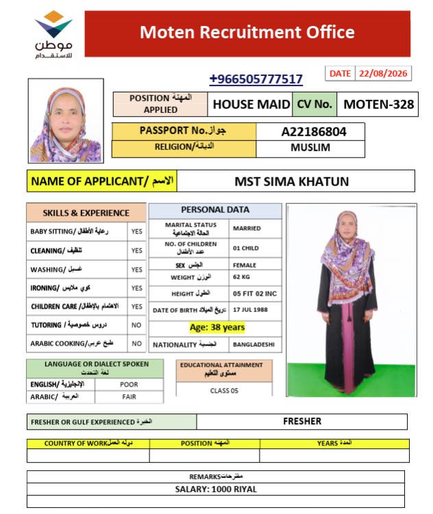 السيرة الذاتية لـ MST SIMA KHATUN
