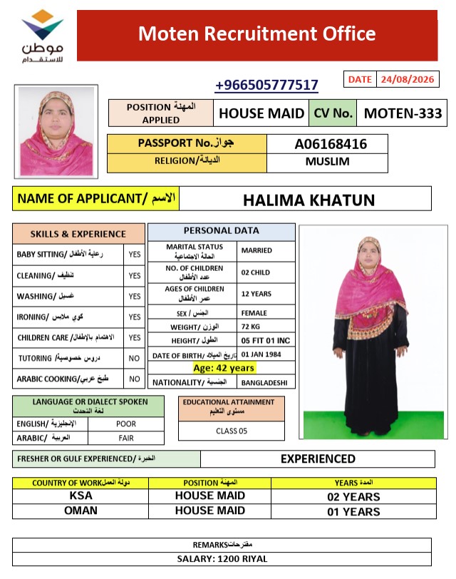 السيرة الذاتية لـ HALIMA KHATUN