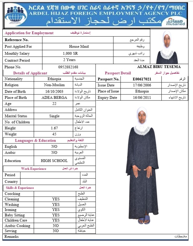 السيرة الذاتية لـ ALMAZ BIRU TESEMA