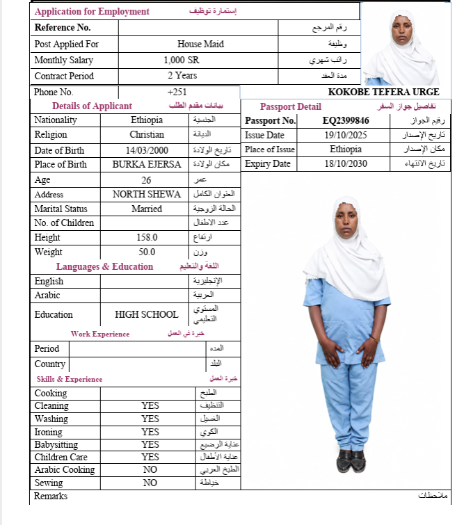 السيرة الذاتية لـ KOKOBE TEFERA URGE