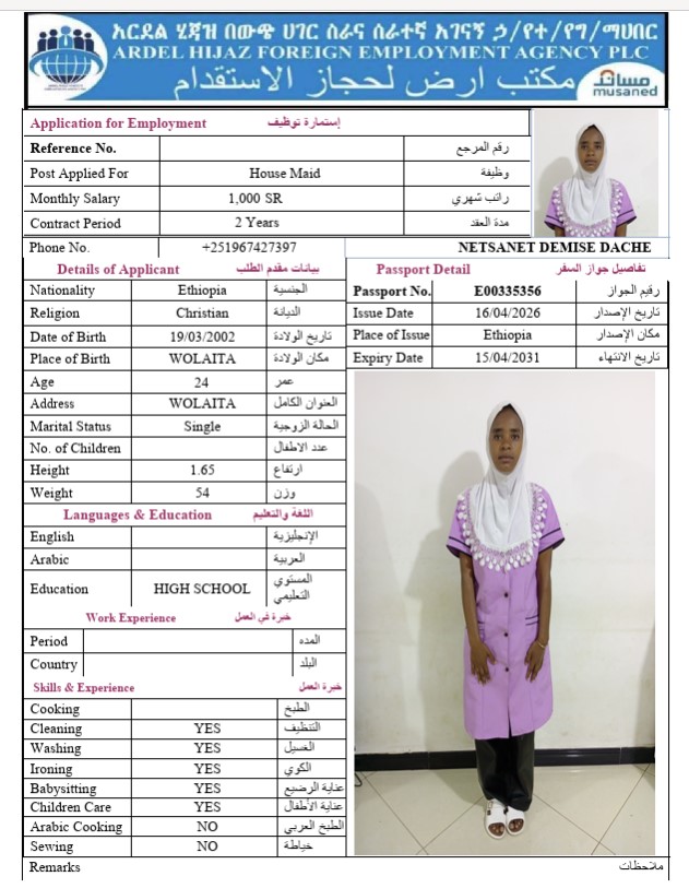 السيرة الذاتية لـ NETSANET DEMISE DACHE