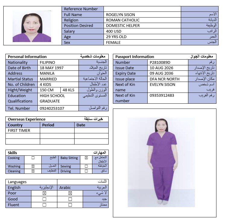 السيرة الذاتية لـ ROGELYN SISON