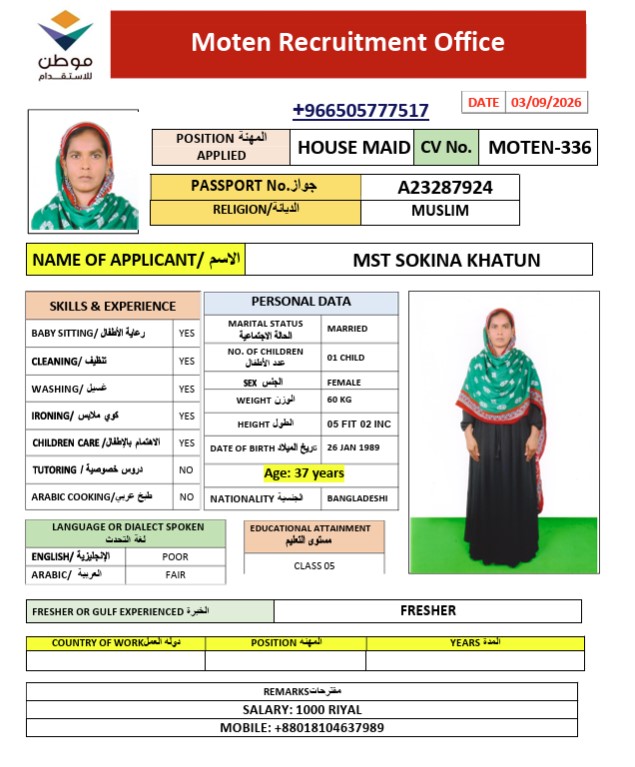 السيرة الذاتية لـ MST SOKINA KHATUN