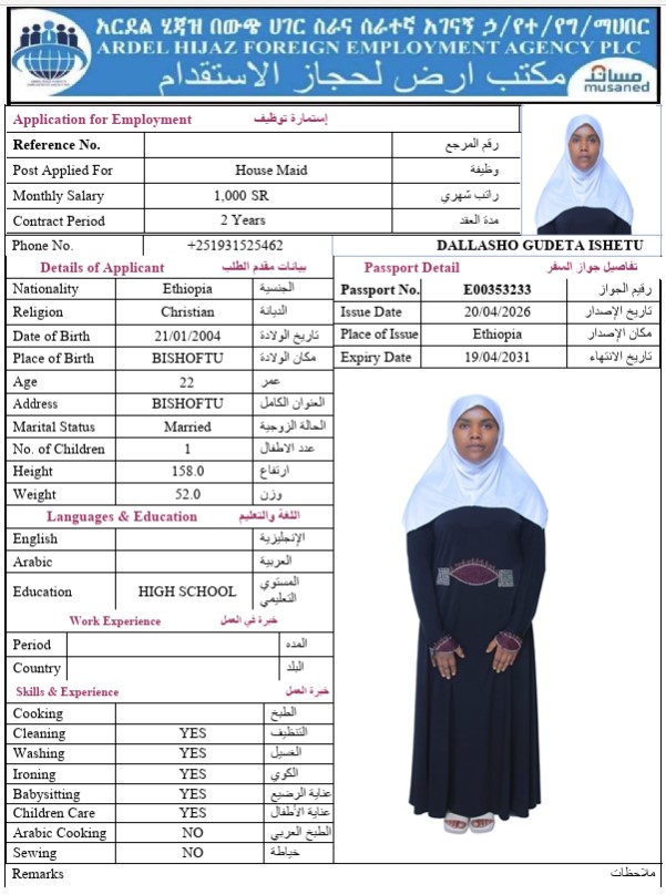 السيرة الذاتية لـ DALLASHO GUDETA ISHETU