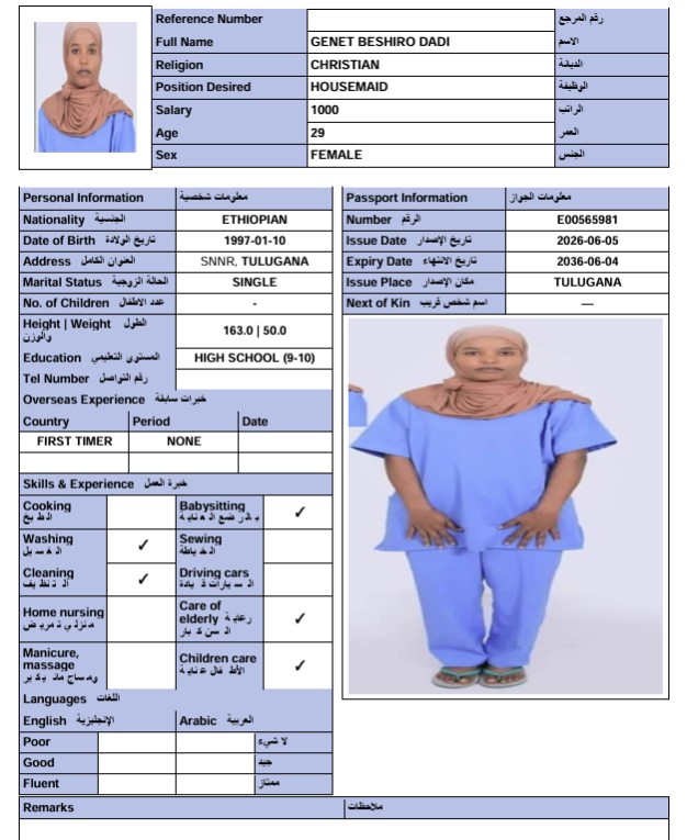 السيرة الذاتية لـ GENET BESHIRO DADI