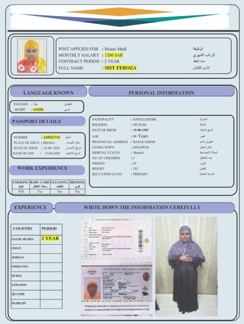 السيرة الذاتية لـ MST FEROZA