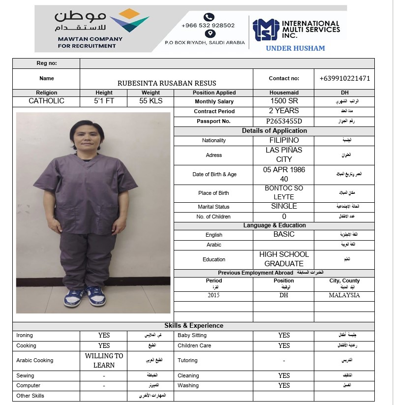 السيرة الذاتية لـ RUBESINTA RUSABAN RESUS