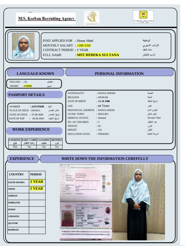 السيرة الذاتية لـ MST REBEKA SULTANA