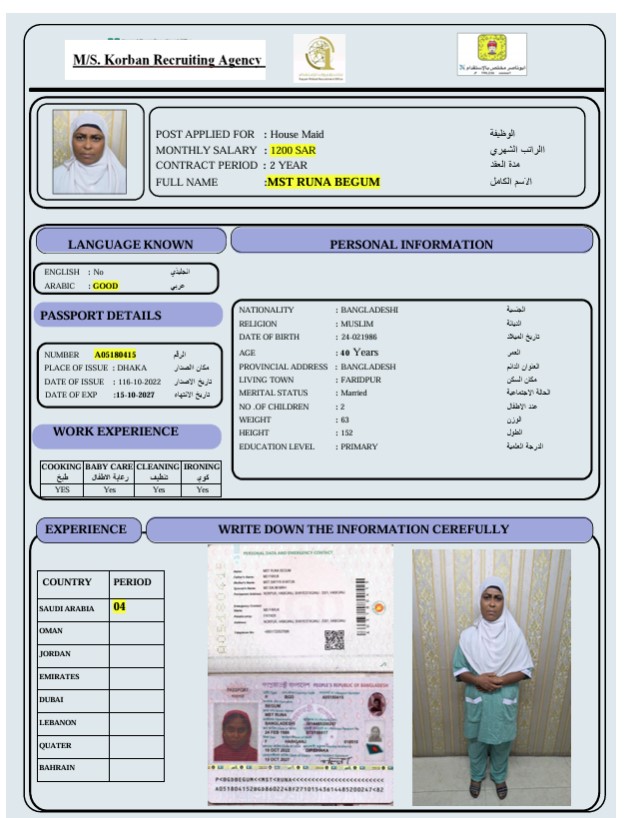 السيرة الذاتية لـ MST RUNA BEGUM