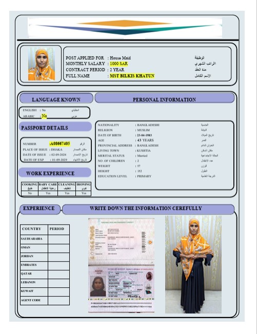 السيرة الذاتية لـ MST BILKIS KHATUN