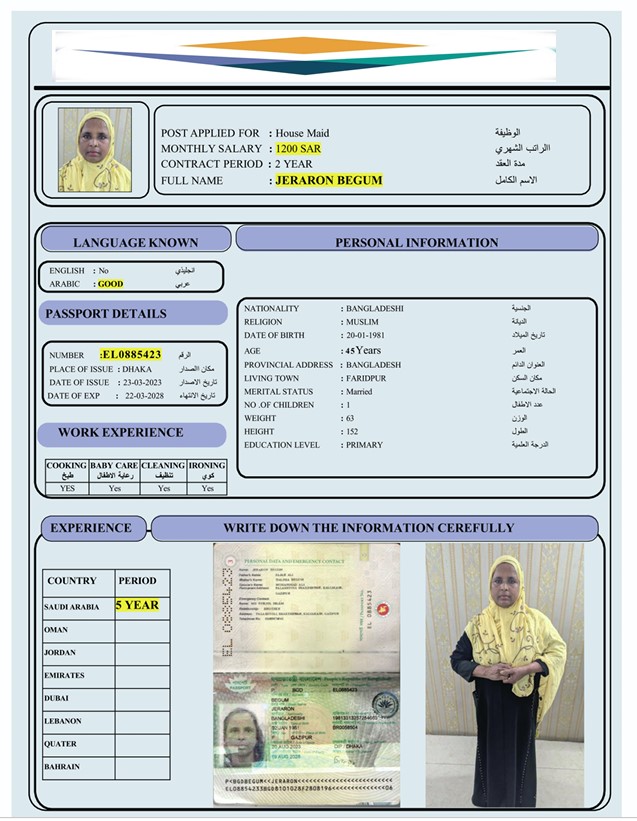 السيرة الذاتية لـ JERARON BEGUM