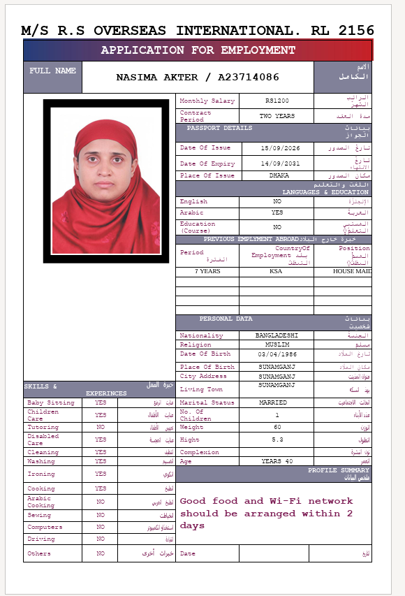 السيرة الذاتية لـ NASIMA AKTER