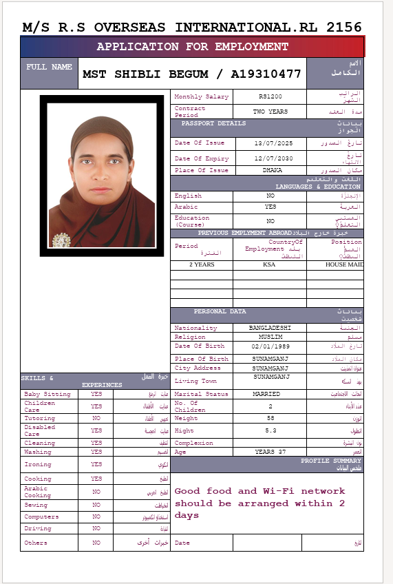 السيرة الذاتية لـ MST SHIBLI BEGUM