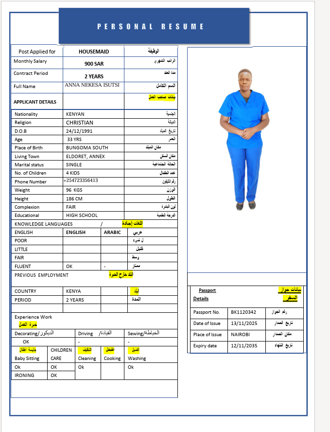 السيرة الذاتية لـ ANNA NEKESA ISUTSI