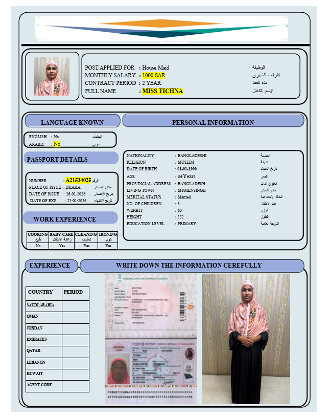 السيرة الذاتية لـ : MISS TICHNA