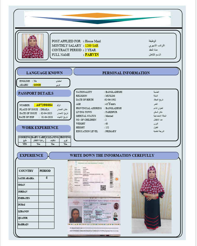 السيرة الذاتية لـ PARVIN