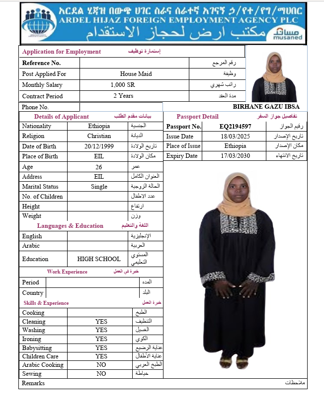 السيرة الذاتية لـ BIRHANE GAZU IBSA