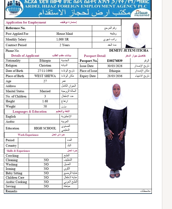 السيرة الذاتية لـ DEMITU JETENI ITICHA